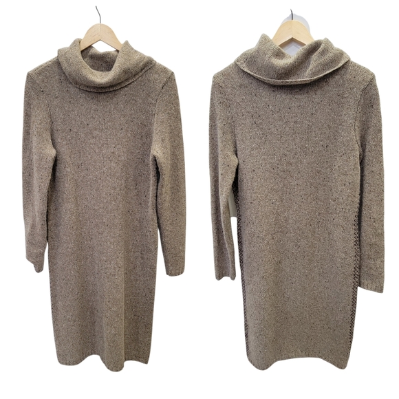Lauren Ralph Lauren Knit Sweater Dress Brown Donegal Tweed Wool Blend Women’s L - Picture 5 of 17